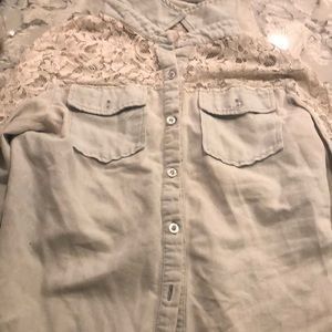 Denim and lace button up top